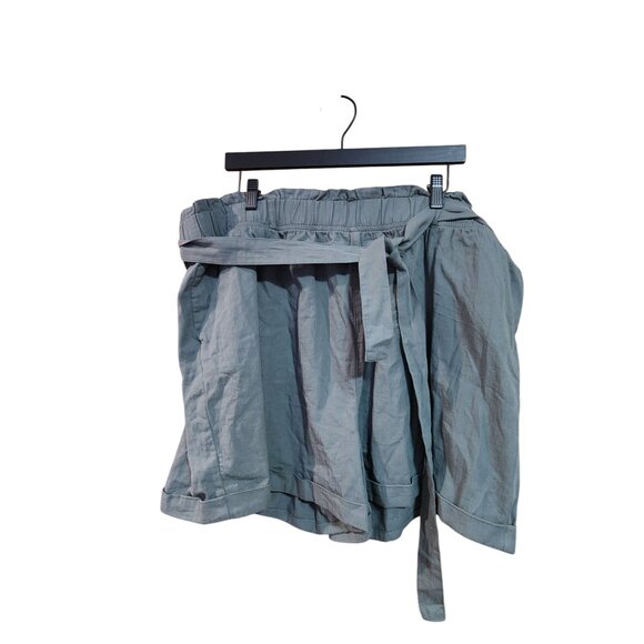 Falls Creek Womens Sage Green Paperbag Waist Shorts 2X Cotton Blend With Belt NW - Picture 1 of 3